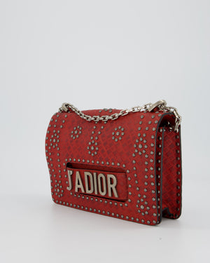 Christian Dior J'adior Red Studded Flap Bag in Calfskin Leather With Silver Hardware