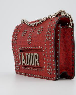 Christian Dior J'adior Red Studded Flap Bag in Calfskin Leather With Silver Hardware