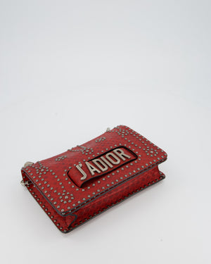 Christian Dior J'adior Red Studded Flap Bag in Calfskin Leather With Silver Hardware