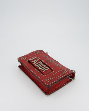 Christian Dior J'adior Red Studded Flap Bag in Calfskin Leather With Silver Hardware