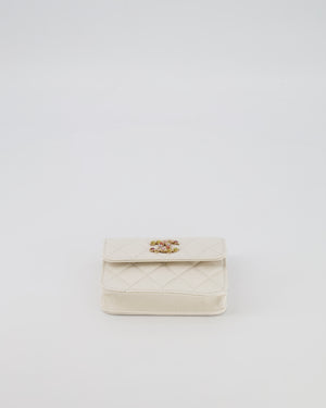 Chanel White Caviar Leather Micro Flap Bag with Gold Multi-Colour Crystal Embellished Hardware