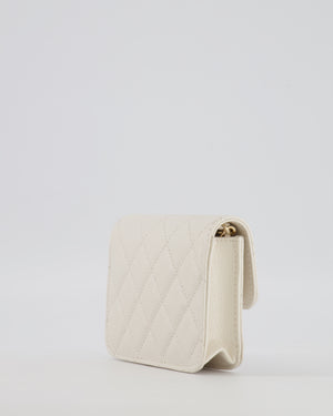 Chanel White Caviar Leather Micro Flap Bag with Gold Multi-Colour Crystal Embellished Hardware