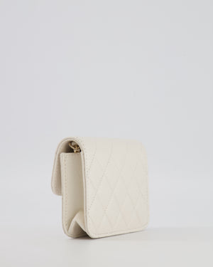 Chanel White Caviar Leather Micro Flap Bag with Gold Multi-Colour Crystal Embellished Hardware