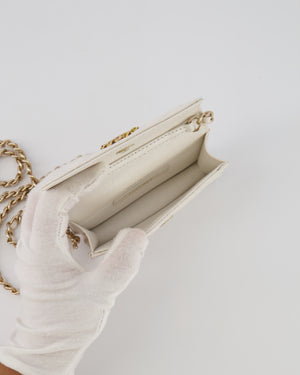 Chanel White Caviar Leather Micro Flap Bag with Gold Multi-Colour Crystal Embellished Hardware