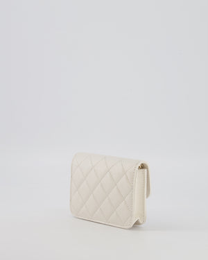 Chanel White Caviar Leather Micro Flap Bag with Gold Multi-Colour Crystal Embellished Hardware