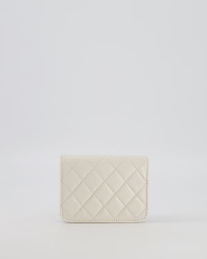 Chanel White Caviar Leather Micro Flap Bag with Gold Multi-Colour Crystal Embellished Hardware