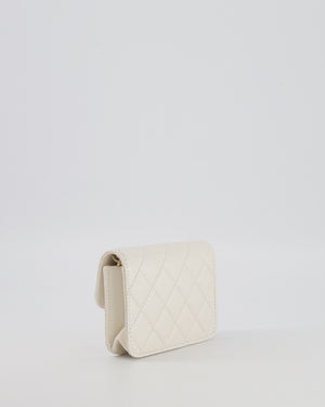 Chanel White Caviar Leather Micro Flap Bag with Gold Multi-Colour Crystal Embellished Hardware