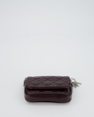 Christian Dior Dark Purple Lady Dior Wallet On Chain Bag in Patent Leather With Silver Hardware
