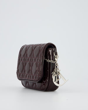 Christian Dior Dark Purple Lady Dior Wallet On Chain Bag in Patent Leather With Silver Hardware