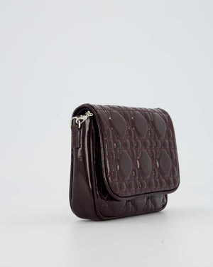 Christian Dior Dark Purple Lady Dior Wallet On Chain Bag in Patent Leather With Silver Hardware