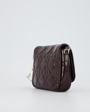 Christian Dior Dark Purple Lady Dior Wallet On Chain Bag in Patent Leather With Silver Hardware