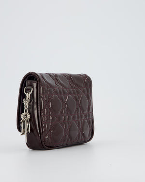 Christian Dior Dark Purple Lady Dior Wallet On Chain Bag in Patent Leather With Silver Hardware