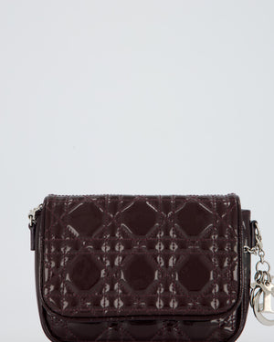 Christian Dior Dark Purple Lady Dior Wallet On Chain Bag in Patent Leather With Silver Hardware