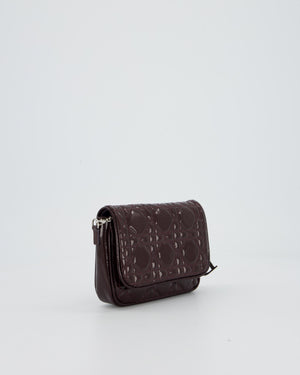 Christian Dior Dark Purple Lady Dior Wallet On Chain Bag in Patent Leather With Silver Hardware