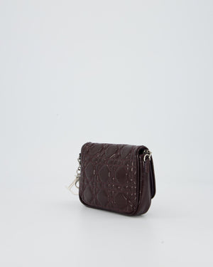 Christian Dior Dark Purple Lady Dior Wallet On Chain Bag in Patent Leather With Silver Hardware