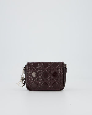 Christian Dior Dark Purple Lady Dior Wallet On Chain Bag in Patent Leather With Silver Hardware