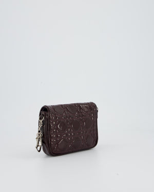 Christian Dior Dark Purple Lady Dior Wallet On Chain Bag in Patent Leather With Silver Hardware