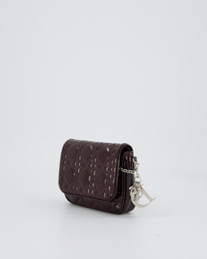Christian Dior Dark Purple Lady Dior Wallet On Chain Bag in Patent Leather With Silver Hardware