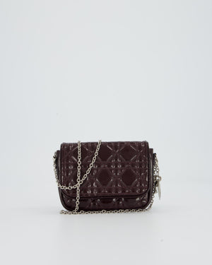 Christian Dior Dark Purple Lady Dior Wallet On Chain Bag in Patent Leather With Silver Hardware