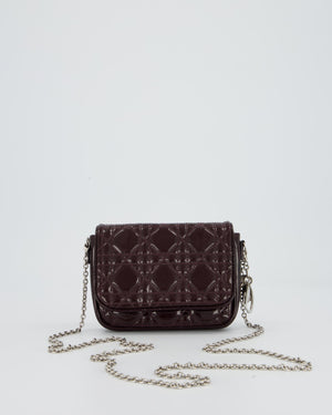 Christian Dior Dark Purple Lady Dior Wallet On Chain Bag in Patent Leather With Silver Hardware
