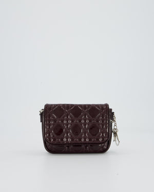 Christian Dior Dark Purple Lady Dior Wallet On Chain Bag in Patent Leather With Silver Hardware