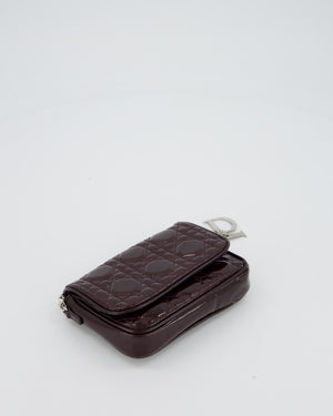 Christian Dior Dark Purple Lady Dior Wallet On Chain Bag in Patent Leather With Silver Hardware