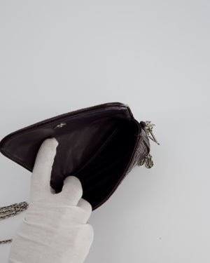 Christian Dior Dark Purple Lady Dior Wallet On Chain Bag in Patent Leather With Silver Hardware