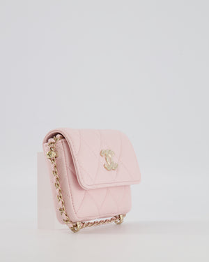 Chanel Pastel Pink Quilted Lambskin Micro Flap Bag with Gold Hardware