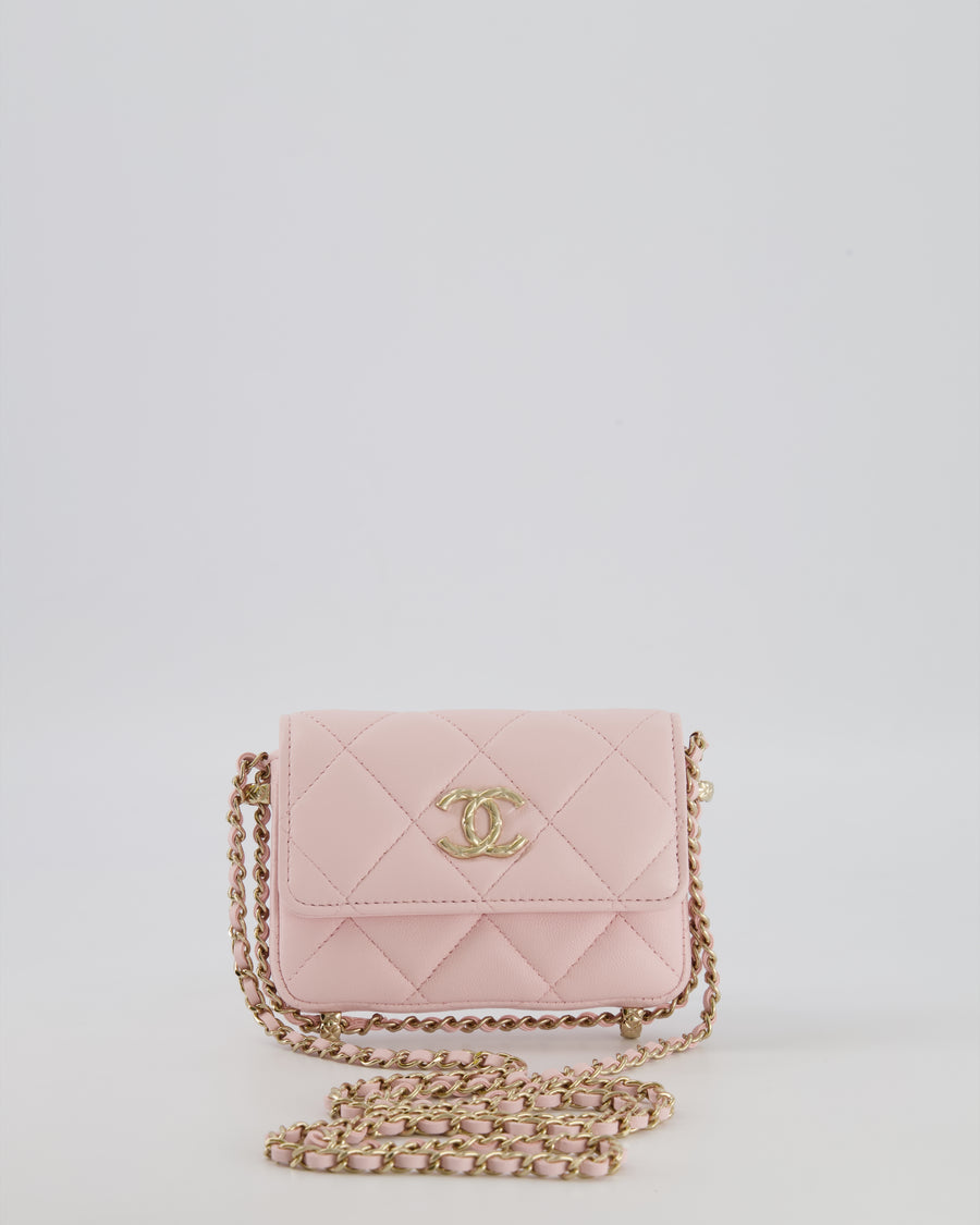 Chanel Pastel Pink Quilted Lambskin Micro Flap Bag with Gold Hardware