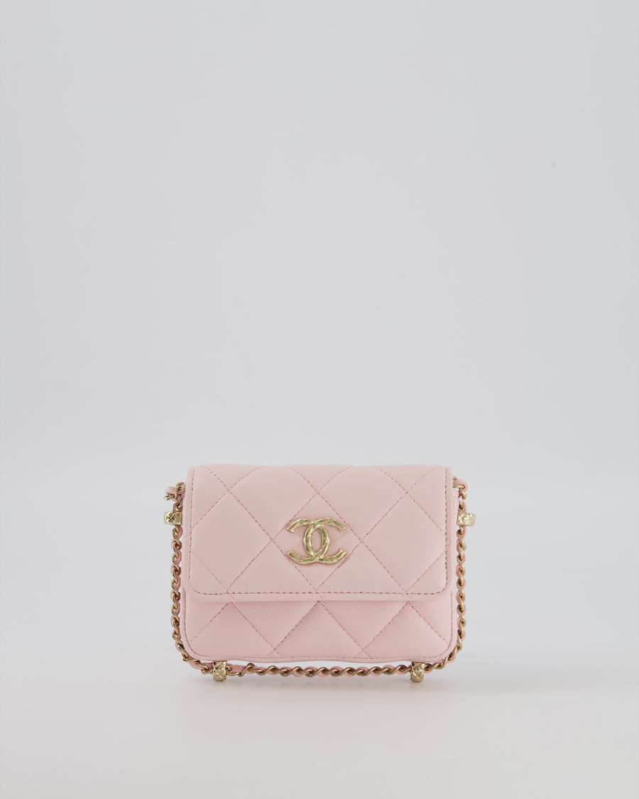 Chanel Pastel Pink Quilted Lambskin Micro Flap Bag with Gold Hardware