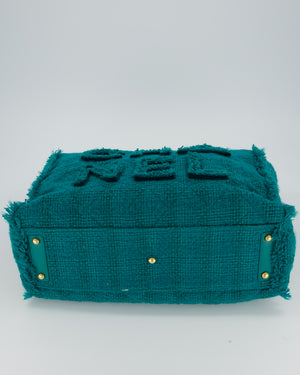 Chanel Turquoise Tweed Tote Bag with Chanel Logo Details