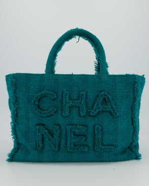 Chanel Turquoise Tweed Tote Bag with Chanel Logo Details