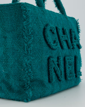 Chanel Turquoise Tweed Tote Bag with Chanel Logo Details