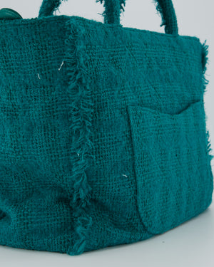 Chanel Turquoise Tweed Tote Bag with Chanel Logo Details