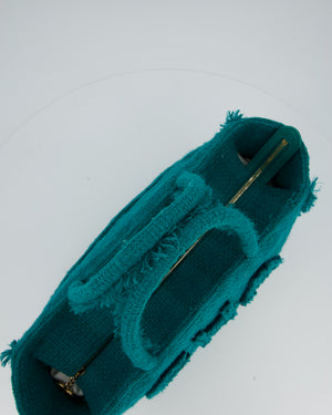 Chanel Turquoise Tweed Tote Bag with Chanel Logo Details