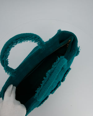 Chanel Turquoise Tweed Tote Bag with Chanel Logo Details