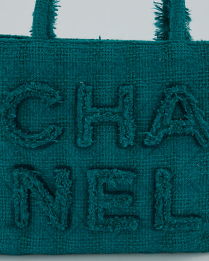 Chanel Turquoise Tweed Tote Bag with Chanel Logo Details