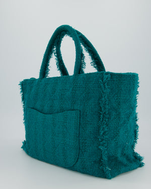 Chanel Turquoise Tweed Tote Bag with Chanel Logo Details
