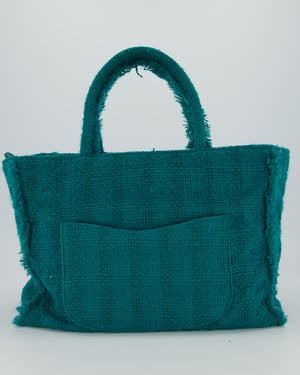 Chanel Turquoise Tweed Tote Bag with Chanel Logo Details
