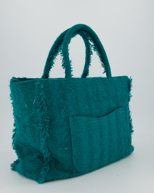 Chanel Turquoise Tweed Tote Bag with Chanel Logo Details