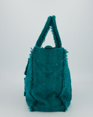 Chanel Turquoise Tweed Tote Bag with Chanel Logo Details