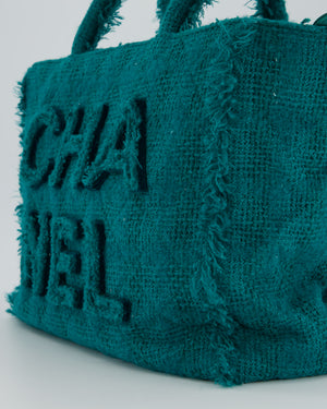 Chanel Turquoise Tweed Tote Bag with Chanel Logo Details