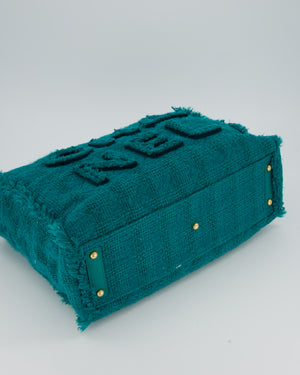 Chanel Turquoise Tweed Tote Bag with Chanel Logo Details