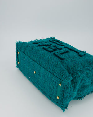 Chanel Turquoise Tweed Tote Bag with Chanel Logo Details