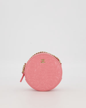 Chanel Pink Camellia Caviar Leather Round Bag with Chain With Gold Hardware