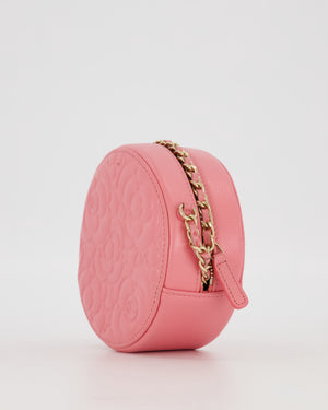 Chanel Pink Camellia Caviar Leather Round Bag with Chain With Gold Hardware