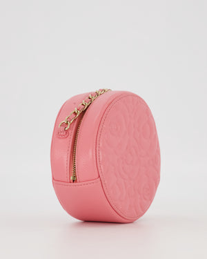 Chanel Pink Camellia Caviar Leather Round Bag with Chain With Gold Hardware