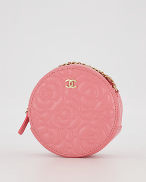 Chanel Pink Camellia Caviar Leather Round Bag with Chain With Gold Hardware