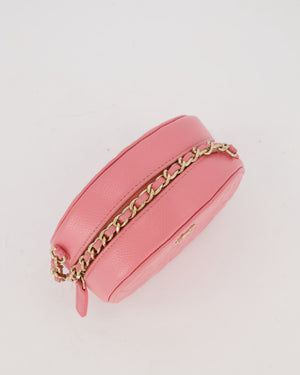 Chanel Pink Camellia Caviar Leather Round Bag with Chain With Gold Hardware