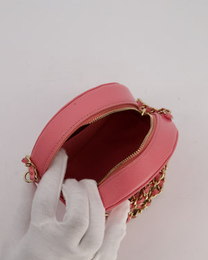 Chanel Pink Camellia Caviar Leather Round Bag with Chain With Gold Hardware
